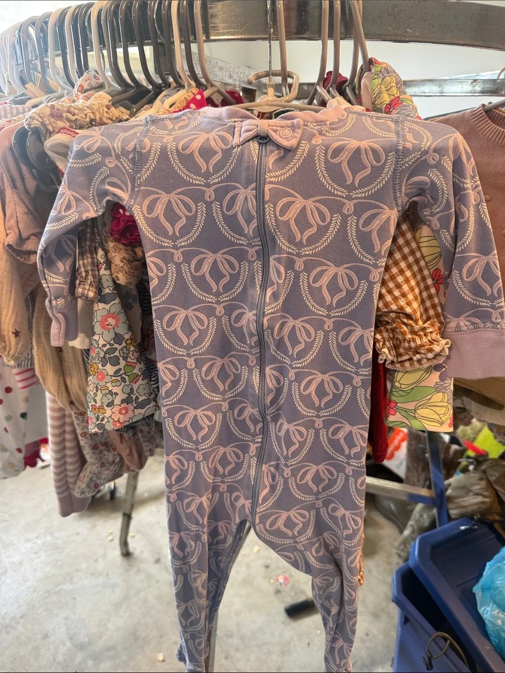 Purple & Pink Patterned bows Baby Footed Zipper jammies Runs smaller